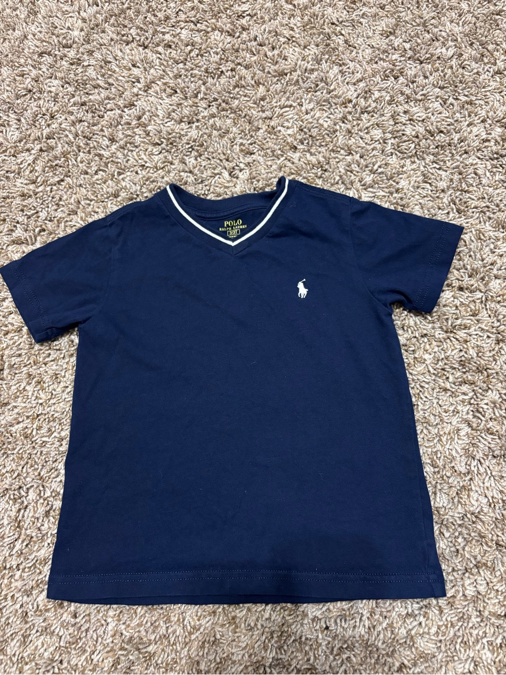 Polo by Ralph Lauren Navy Short Sleeve V-Neck Tee with White Trim